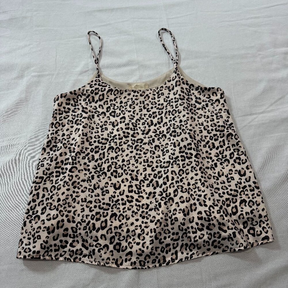 Altar’d State XS Leopard Satin Cami Tank – Beige/Black